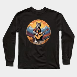 Cat Guitar Mountain Long Sleeve T-Shirt